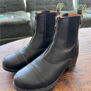Kids Black Zipper Front Synthetic Leather Riding Boots